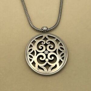 Brighton Destino Necklace 17" Silver Plated Crystal Adjustable Chunky Chain